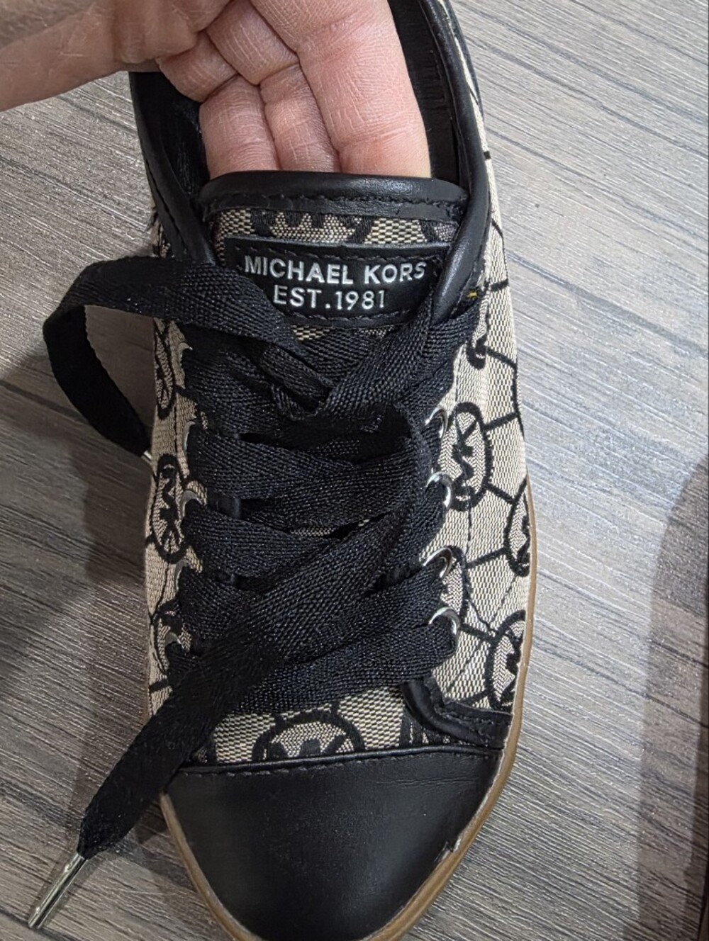 Michael Kors MK Logo Monogram Canvas Leather Sneakers Brown Black Size 6M - Picture 5 of 6